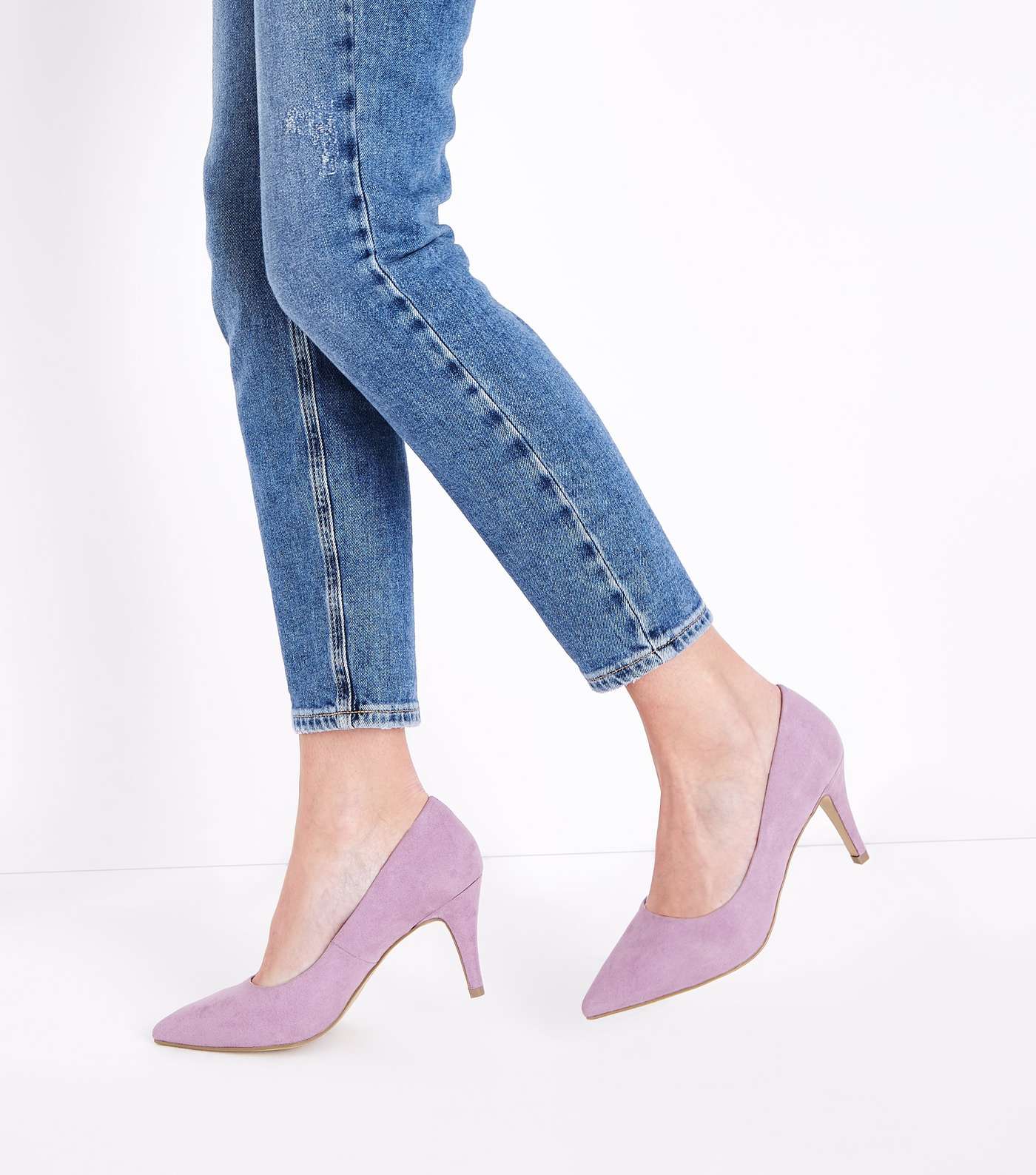 Wide Fit Lilac Suedette Pointed Court Shoes Image 2