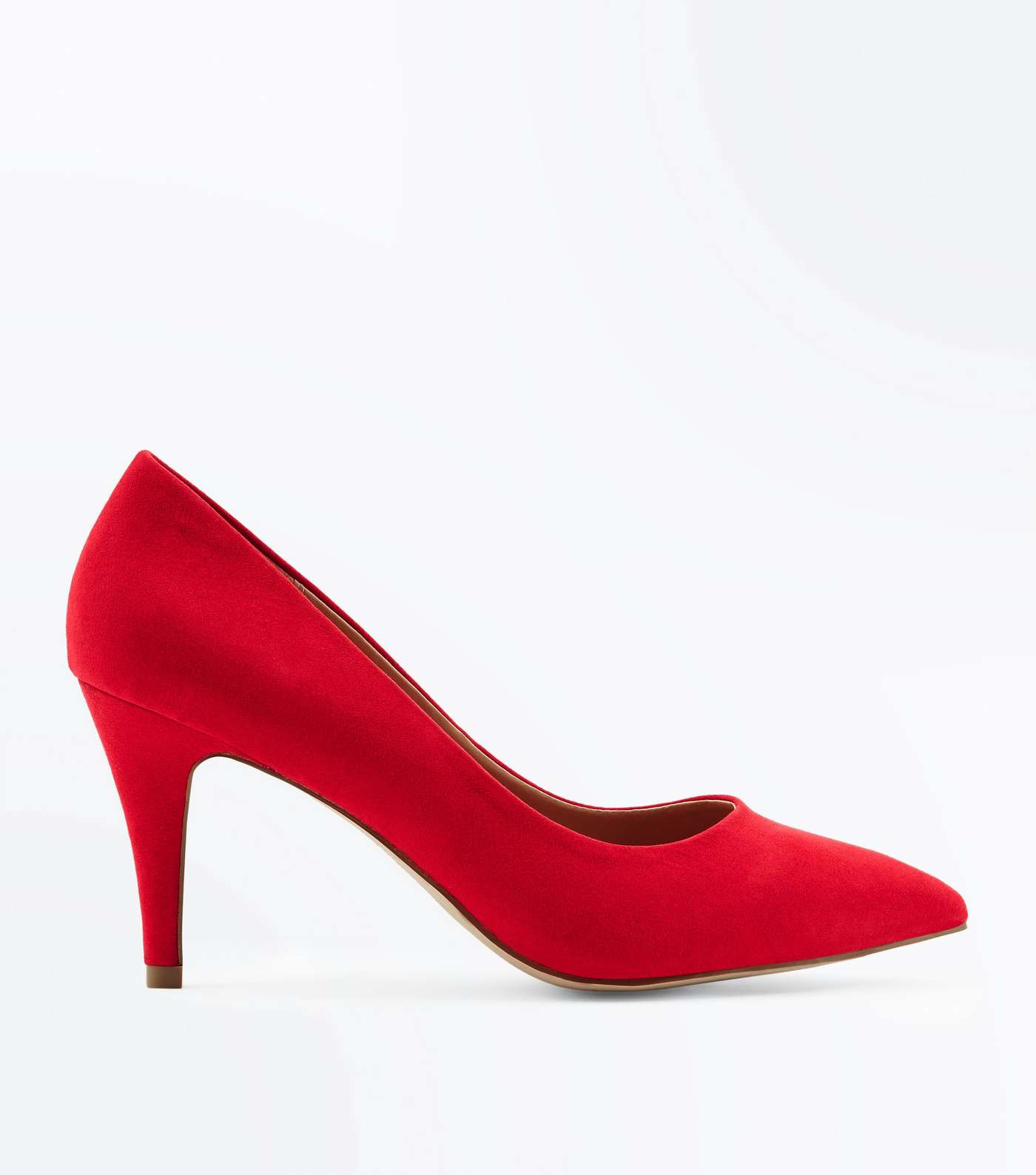 Wide Fit Red Suedette Pointed Court Shoes
