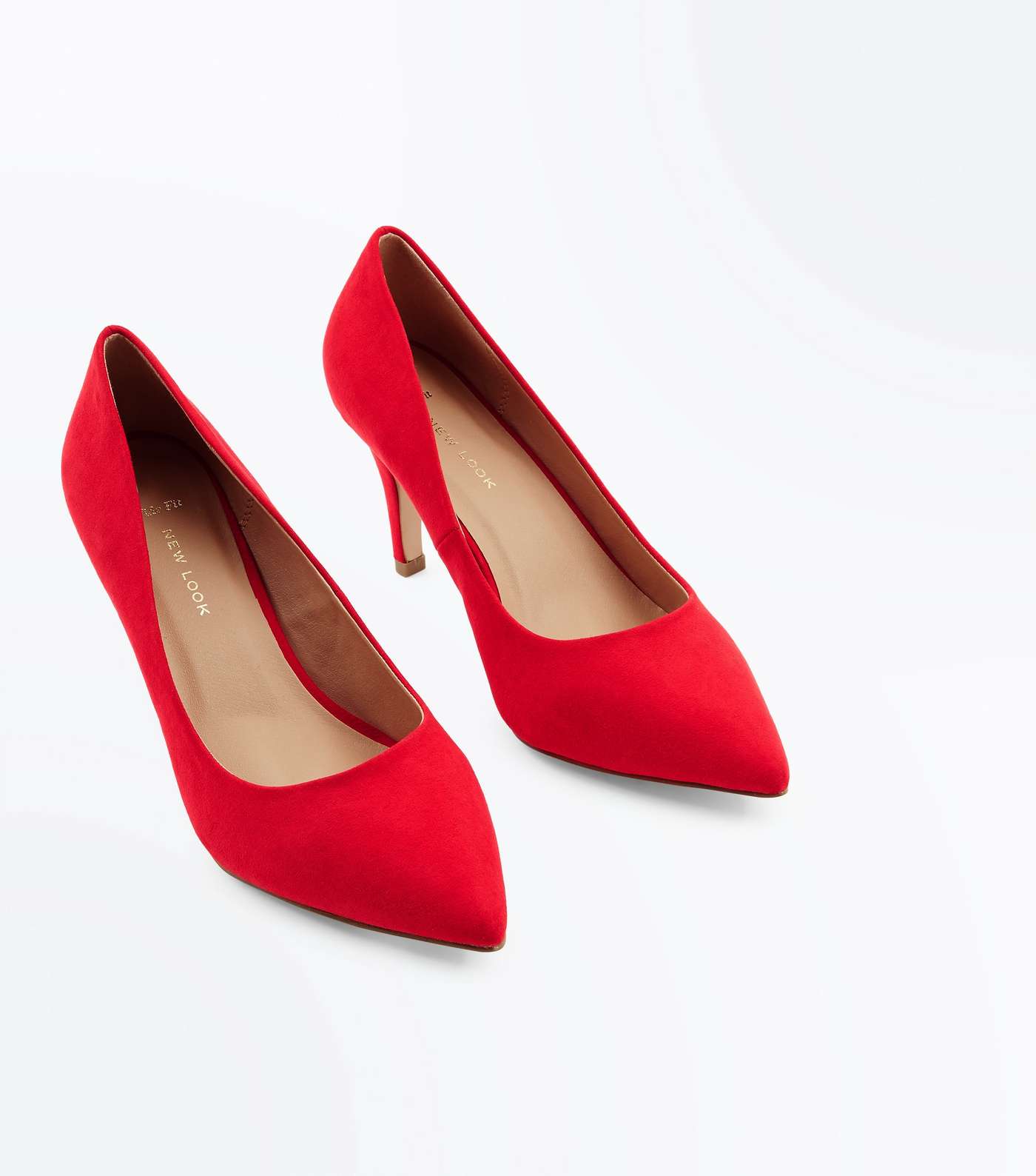Wide Fit Red Suedette Pointed Court Shoes Image 3