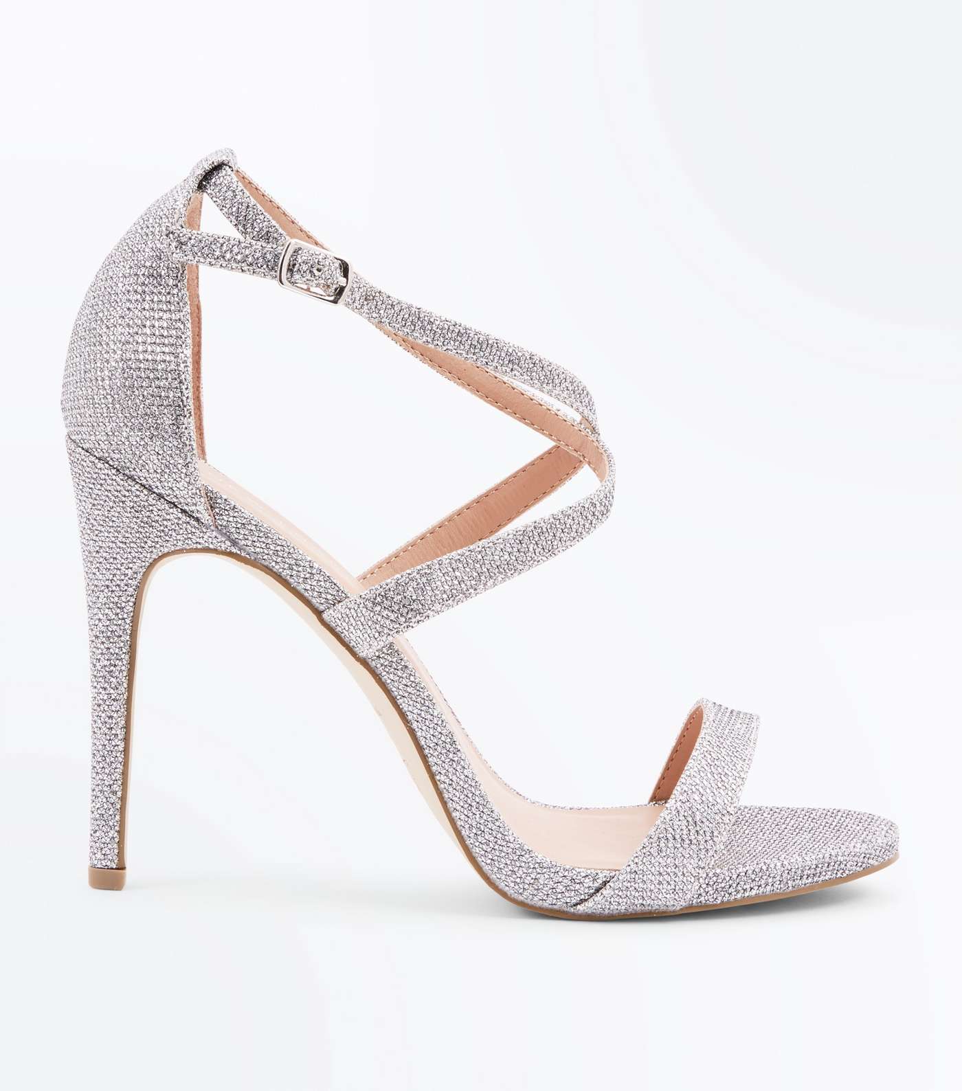 Silver Glitter Strappy Stiletto Sandals