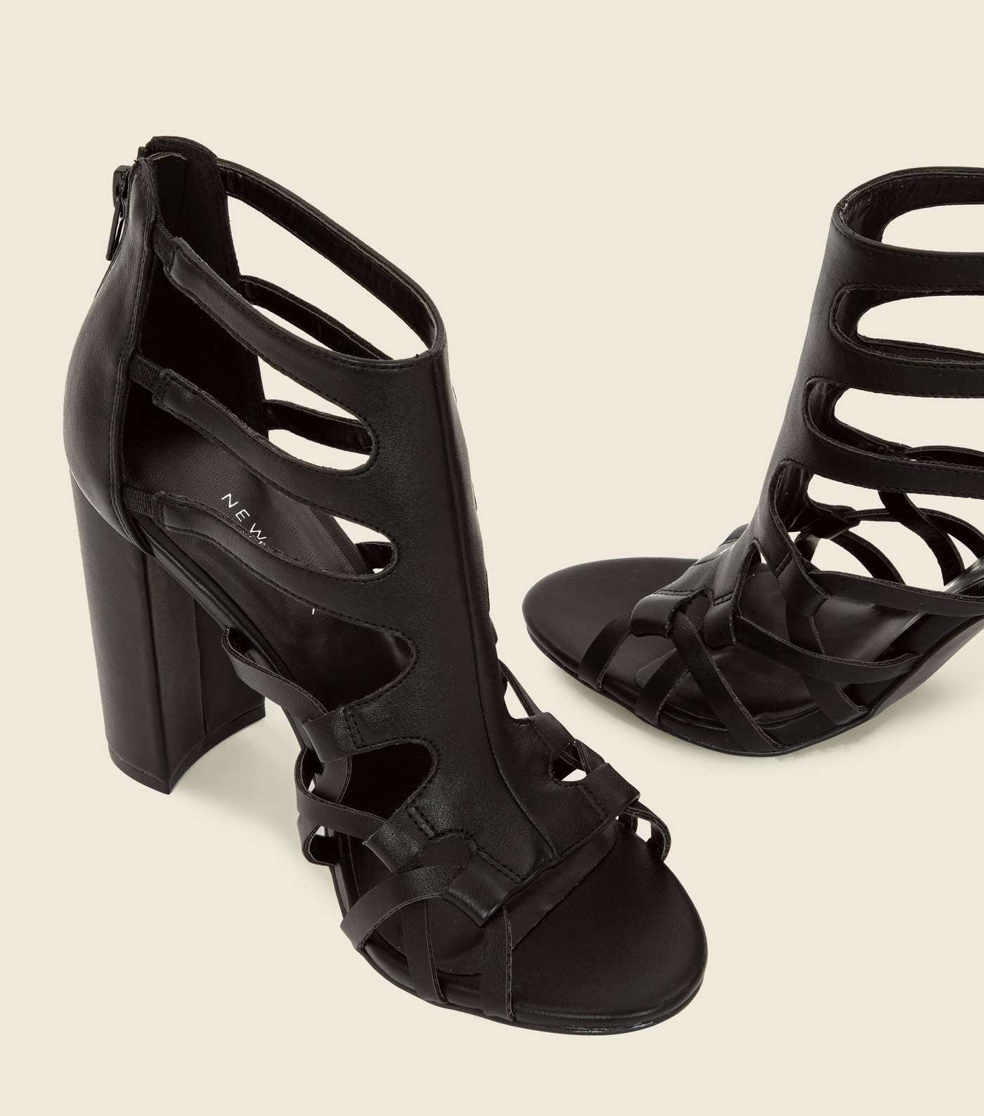 Black Woven Block Heel Gladiator Sandals Image 4