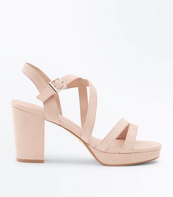 Nude Suedette Strappy Block Heel Sandals New Look