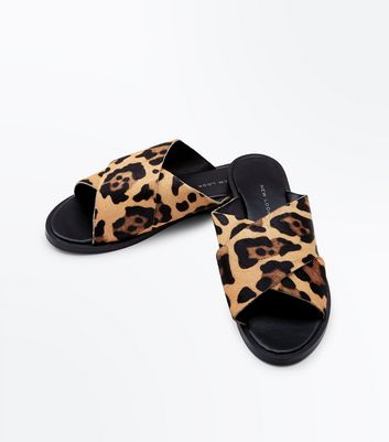 Wide Fit Stone Leather Leopard Print 