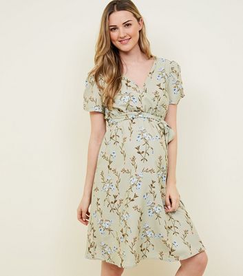 Maternity Light Green Floral Wrap Front 