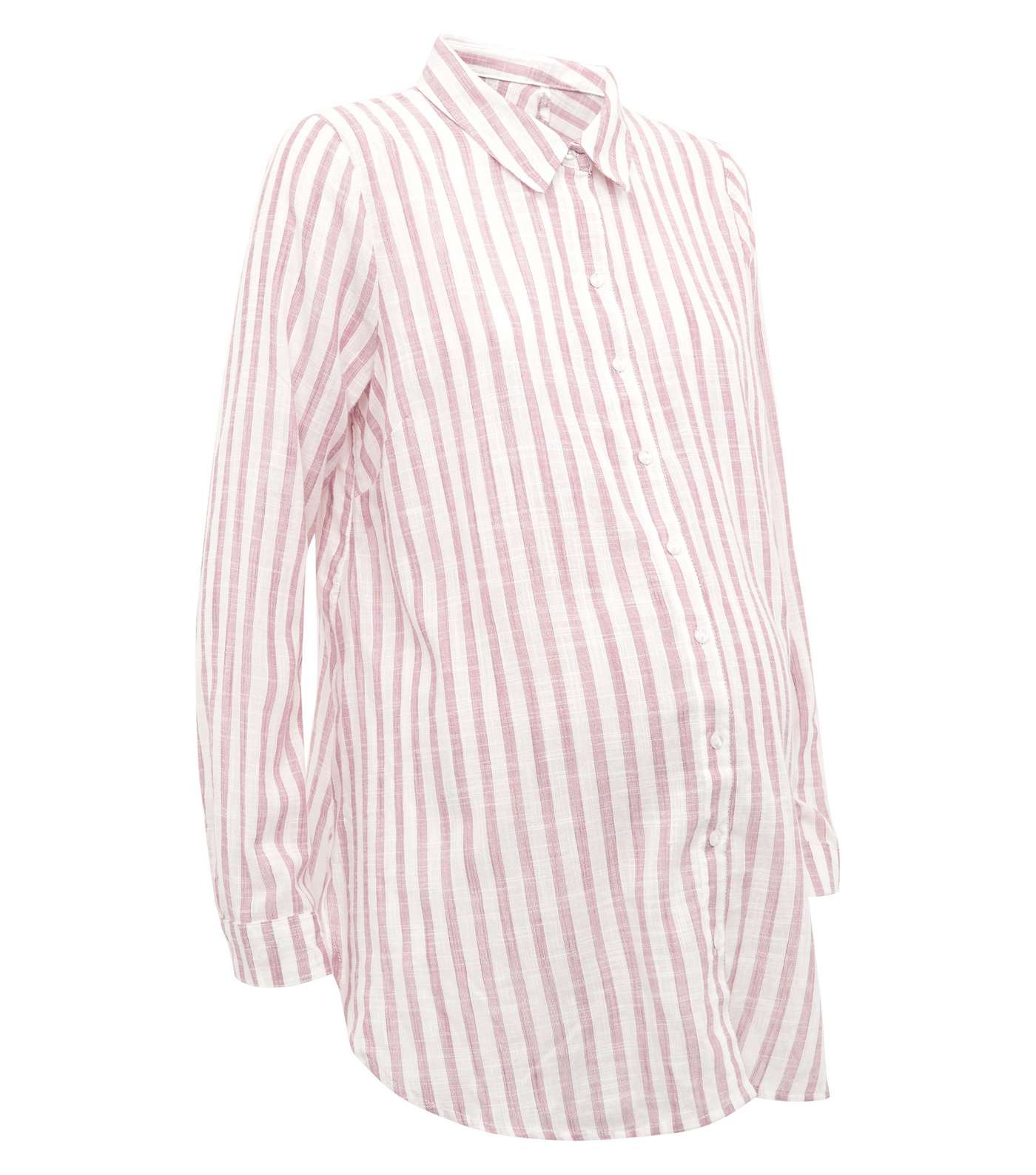 Maternity Pink Stripe Crinkle Cotton Shirt Image 4