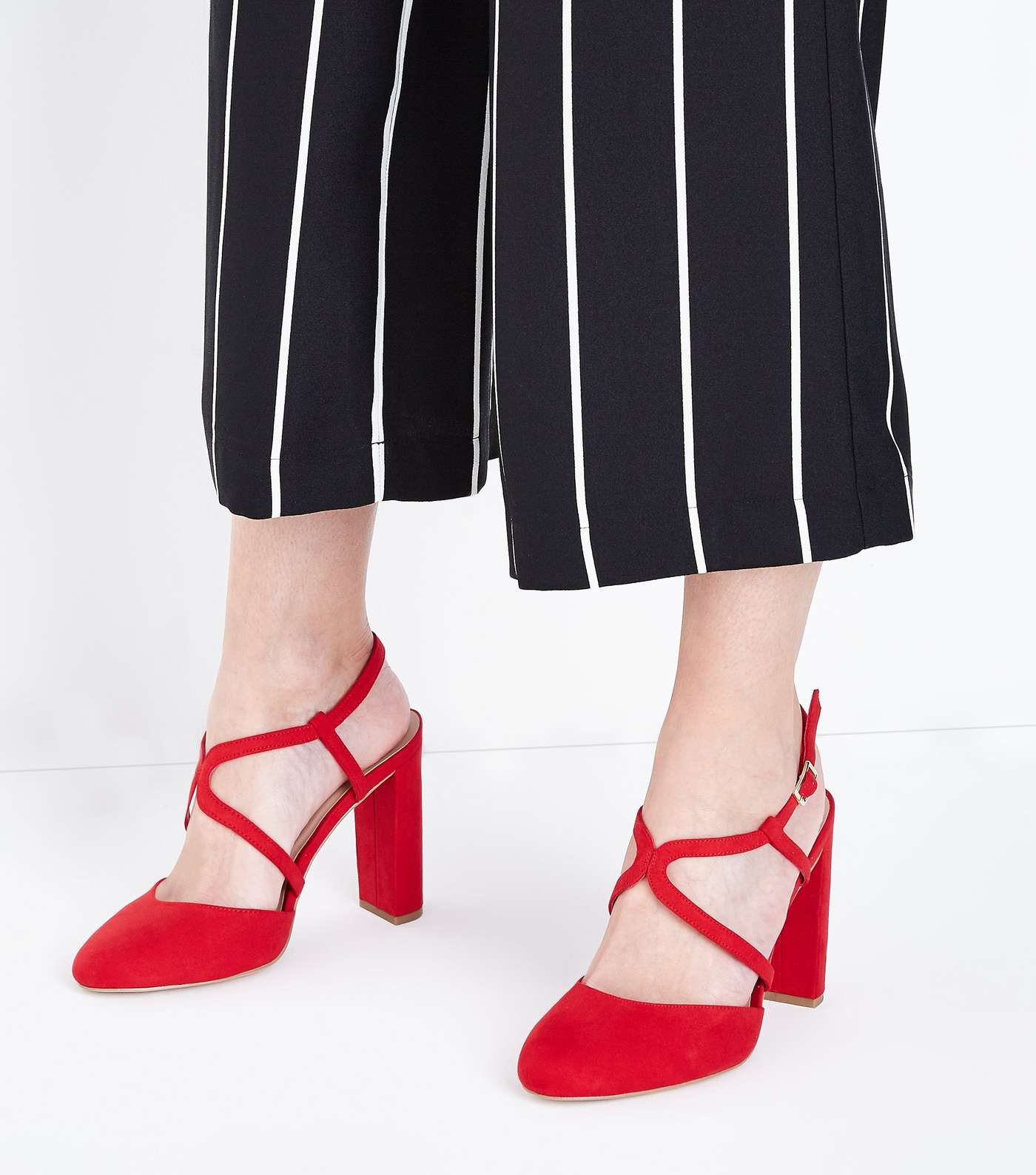 Wide Fit Red Suedette Round Toe Block Heels Image 2