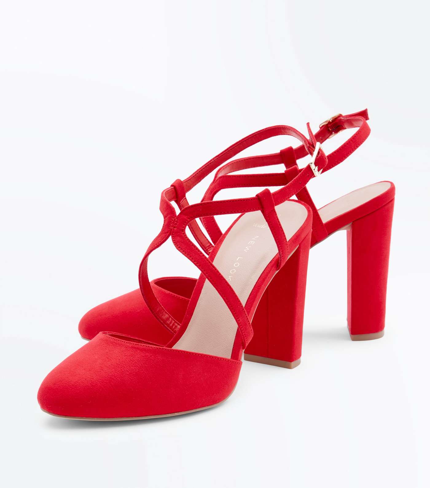 Wide Fit Red Suedette Round Toe Block Heels Image 4