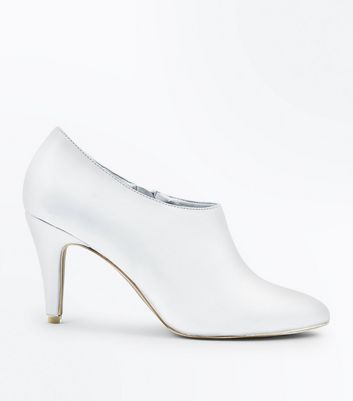 white cone heel boots