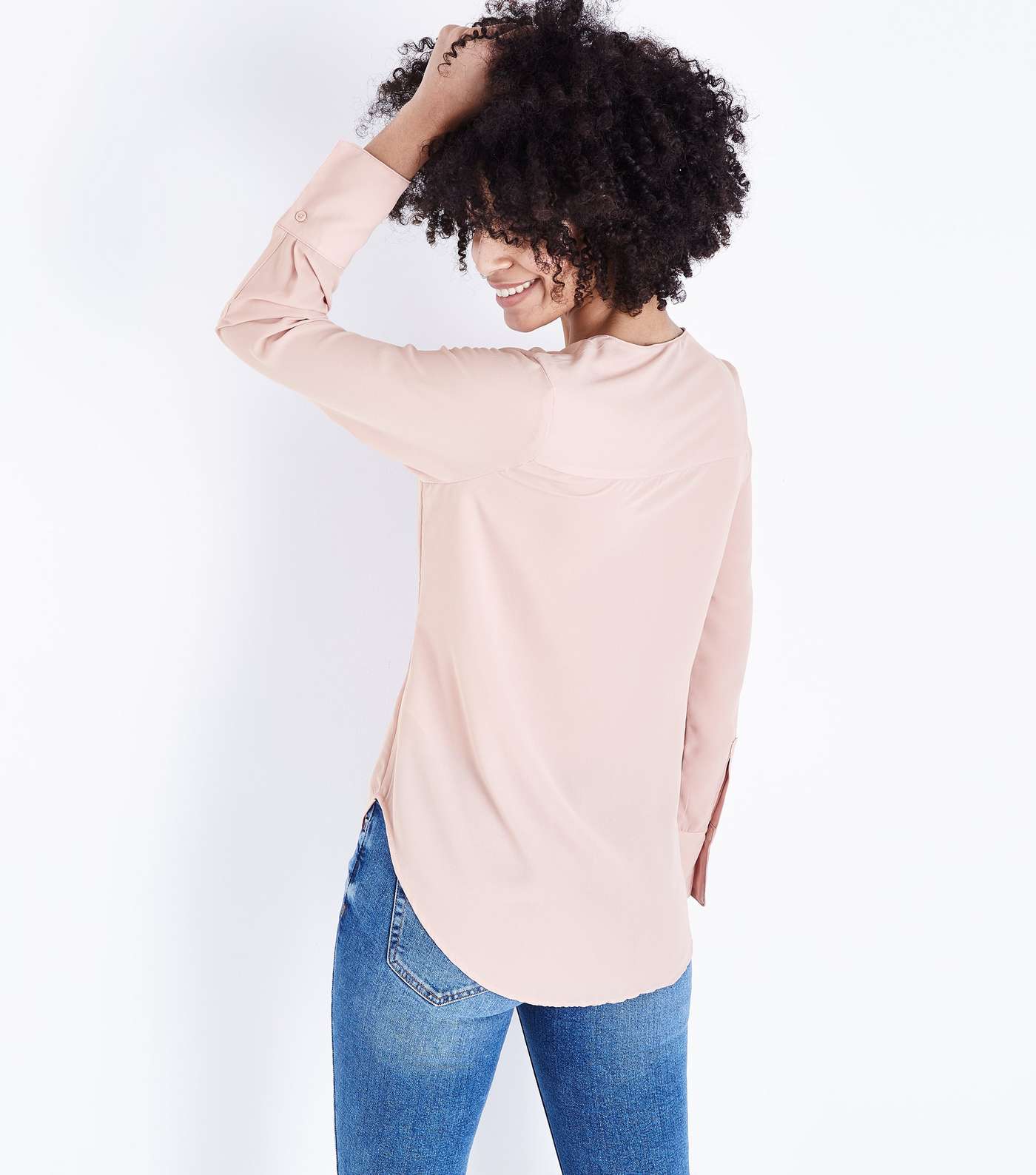 Pale Pink Long Sleeve Tie Front Top  Image 3