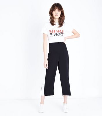 black wide leg trousers with side stripe