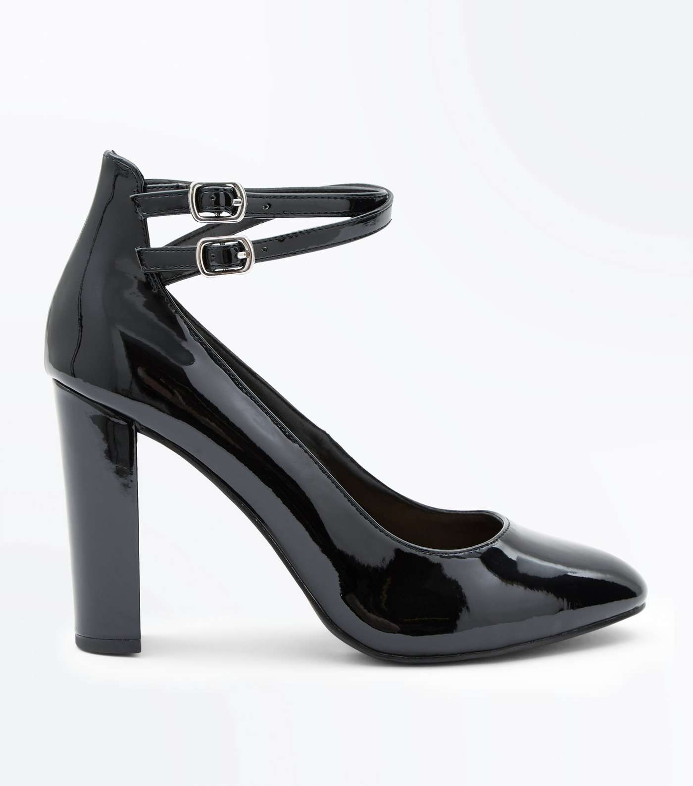Wide Fit Black Patent Double Strap Courts