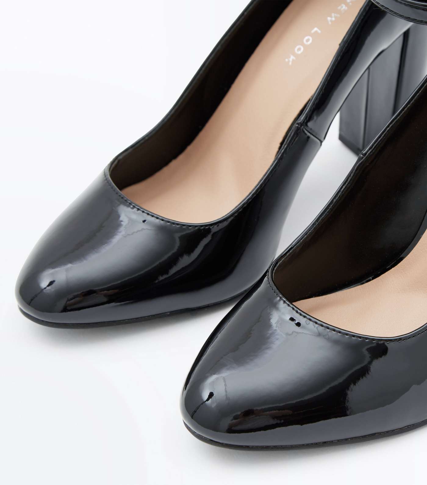 Wide Fit Black Patent Double Strap Courts Image 3
