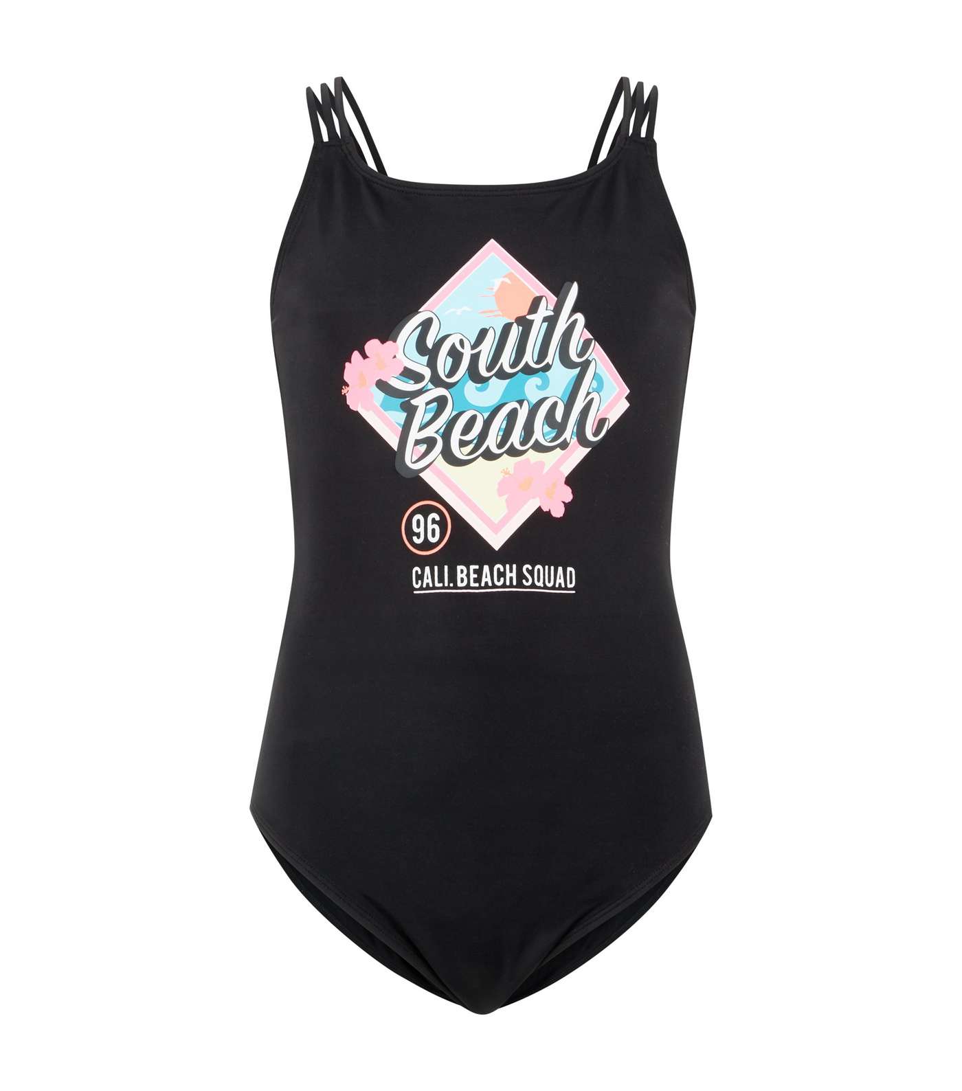 Girls Black South Beach Slogan Swimsuit