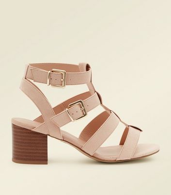 Wide Fit Nude Suedette Gladiator Heeled Sandals New Look