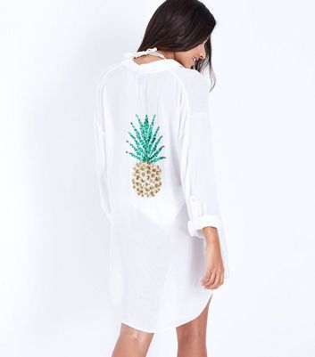 Chemise De Plage Blanche à Ananas En Paillettes