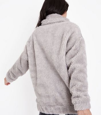 grey teddy bear coat new look