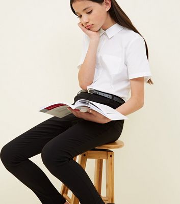 Girls Black Belted Slim Leg Trousers 