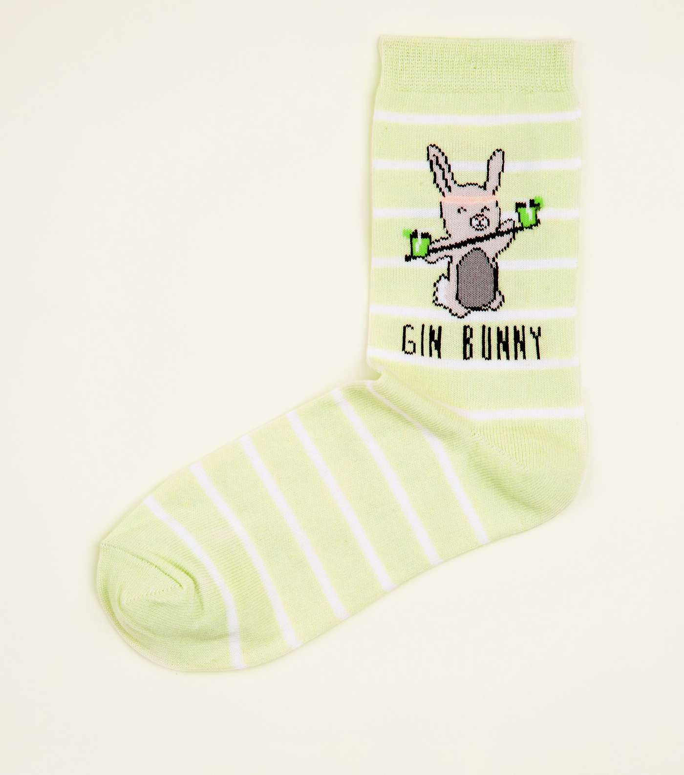 Mint Green Stripe Gin Bunny Slogan Socks