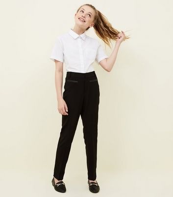 Girls Black Grow Proof Belted Skinny School Trousers | New Look