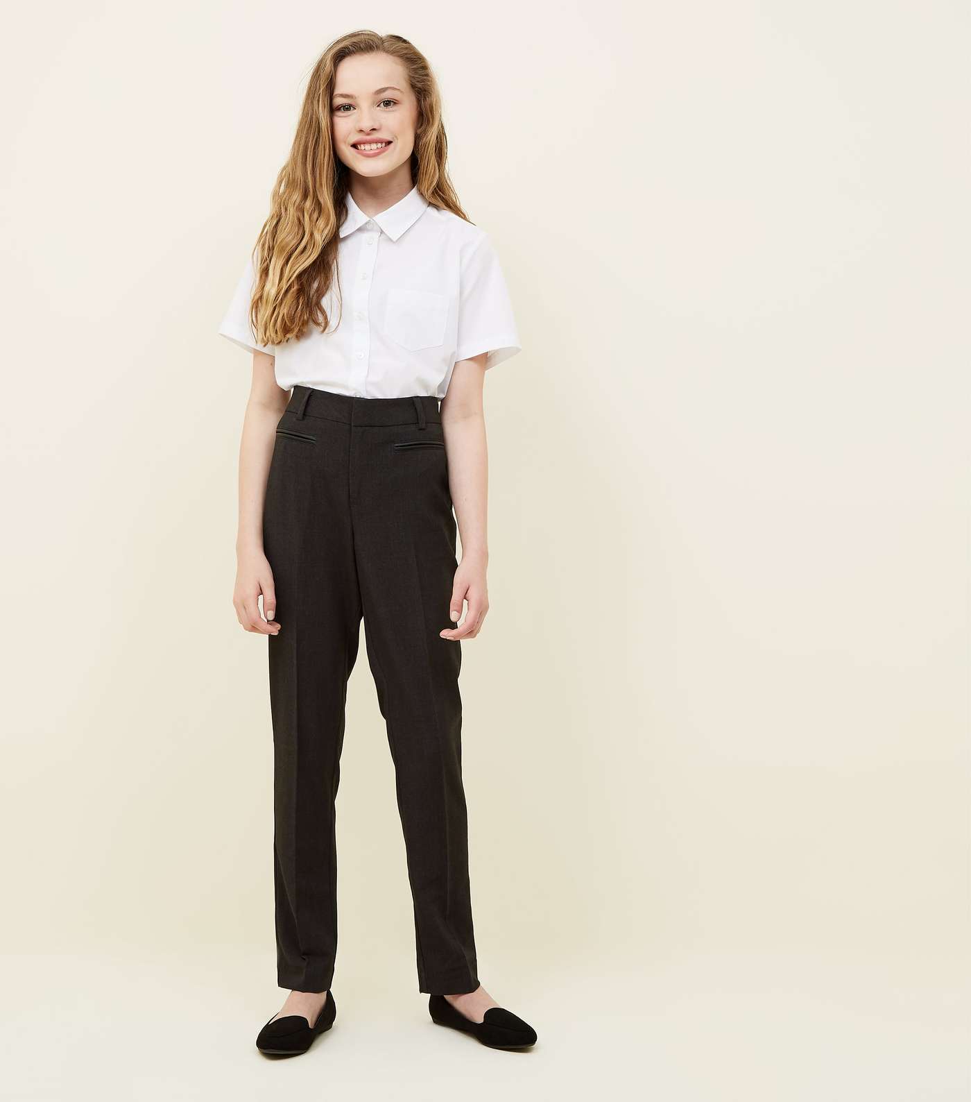 Girls Grey Leather-Look Trim School Trousers