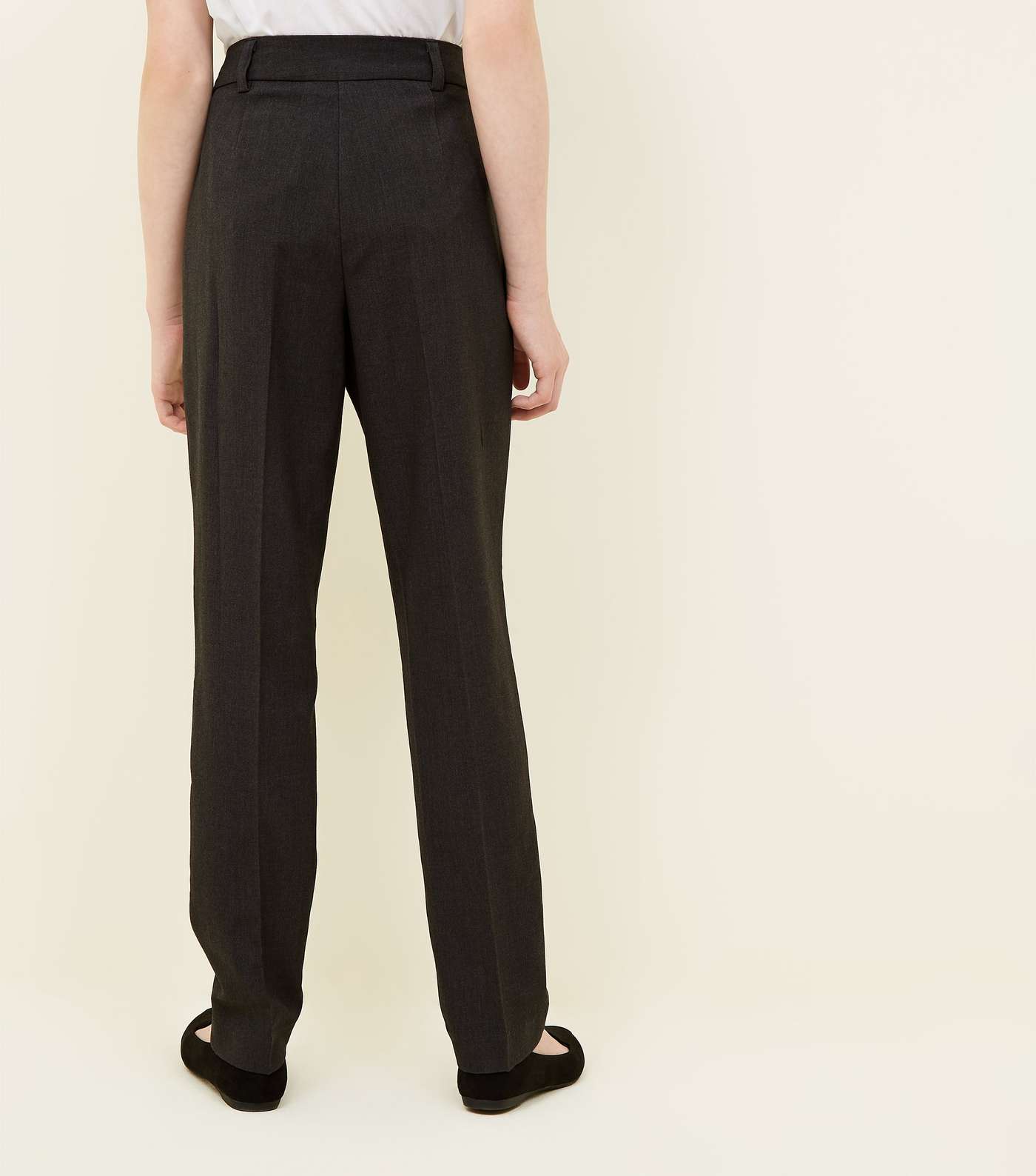 Girls Grey Leather-Look Trim School Trousers Image 3