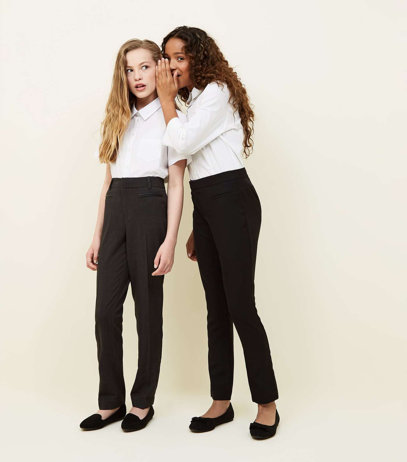 Girls Grey Leather-Look Trim School Trousers Image 5