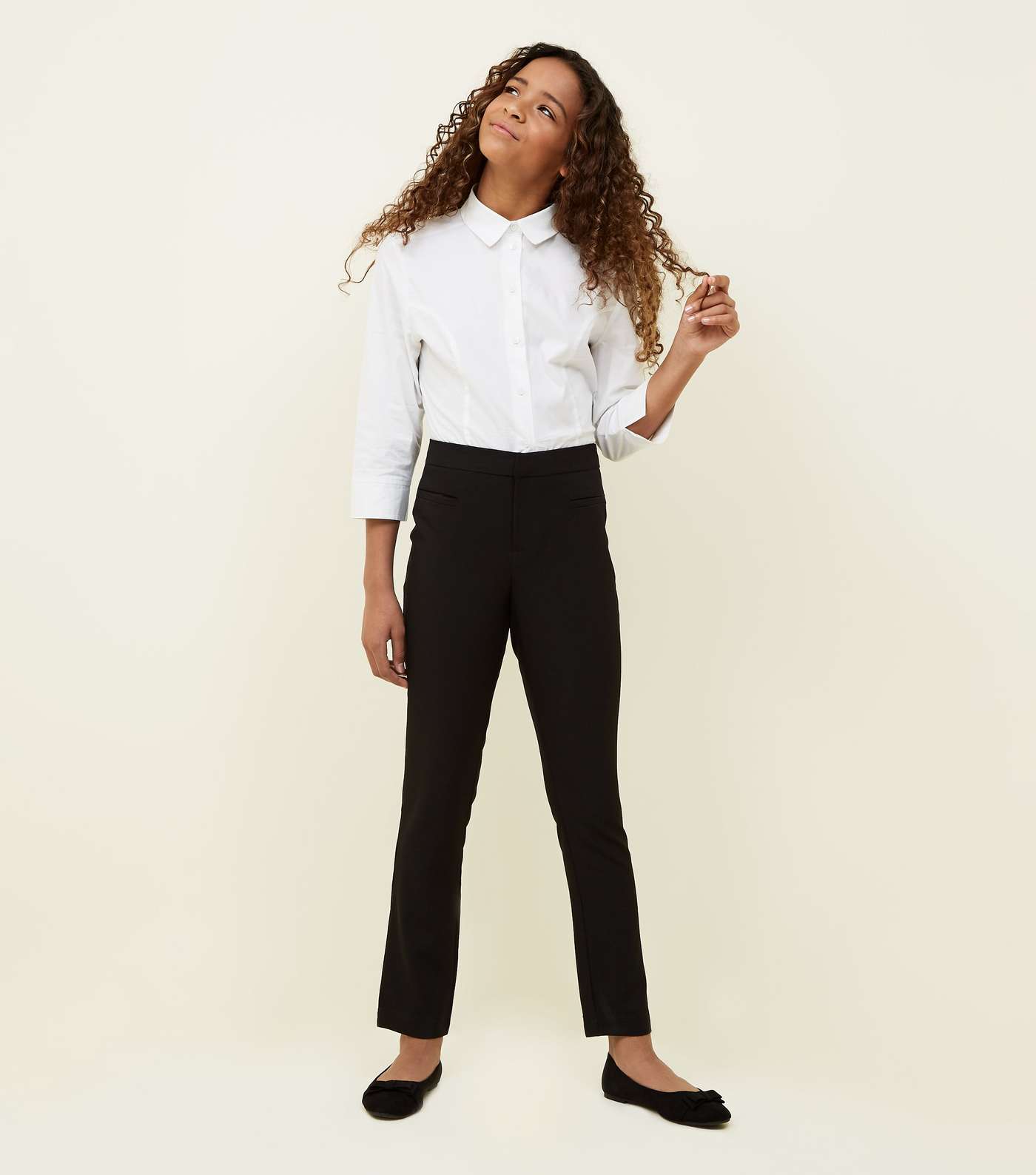 Girls Black Tapered Stretch Trousers