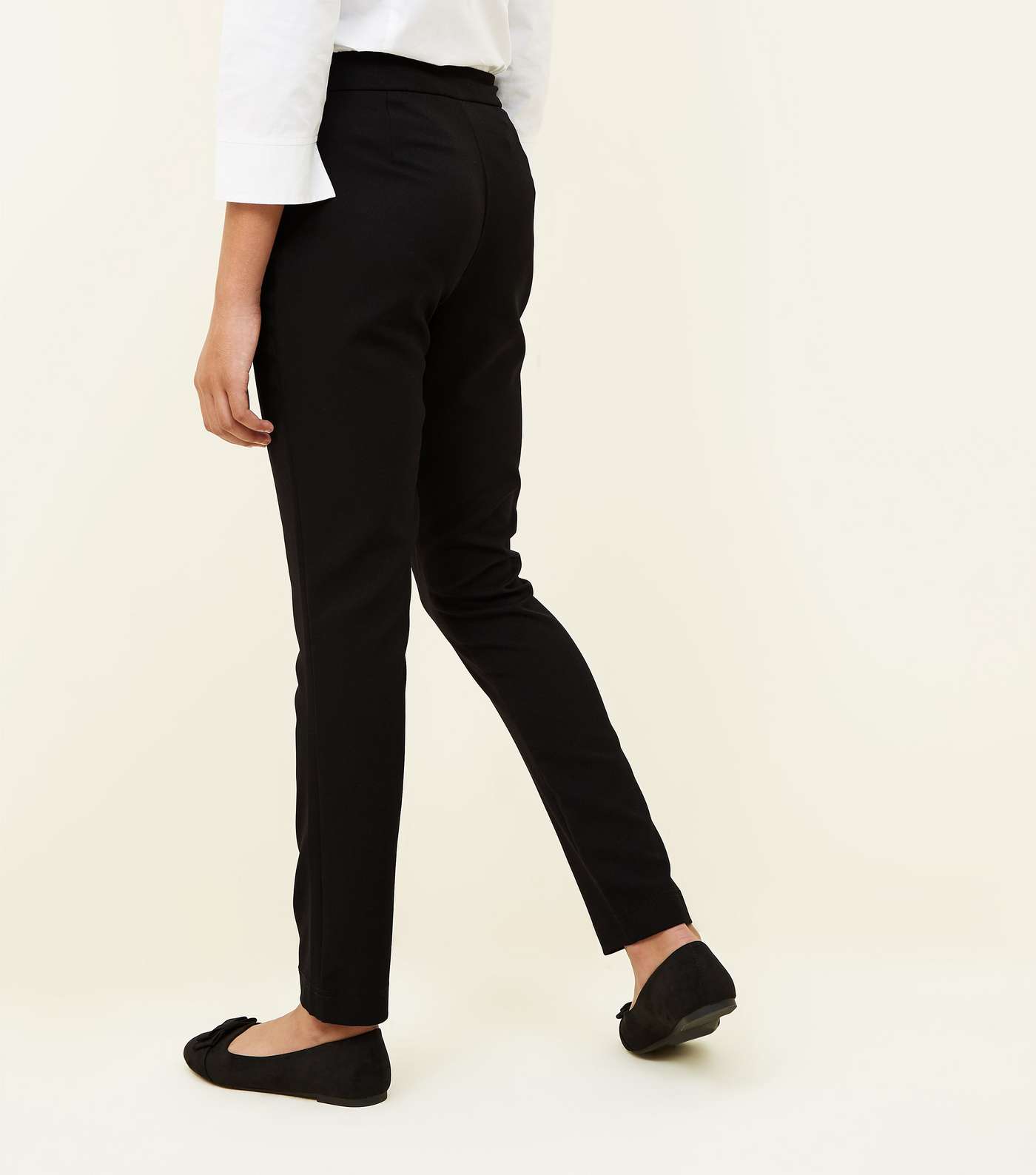 Girls Black Tapered Stretch Trousers Image 3