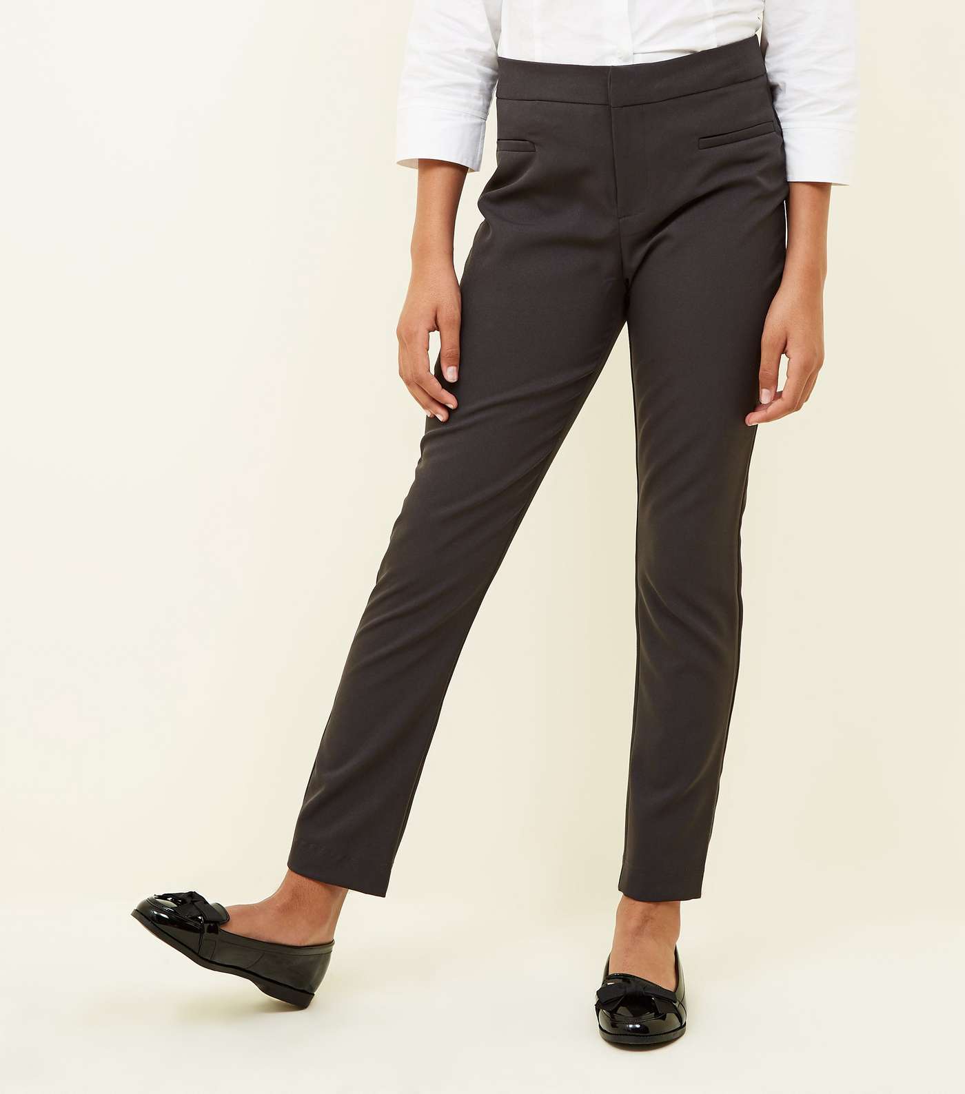 Girls Grey Tapered Stretch Trousers Image 2