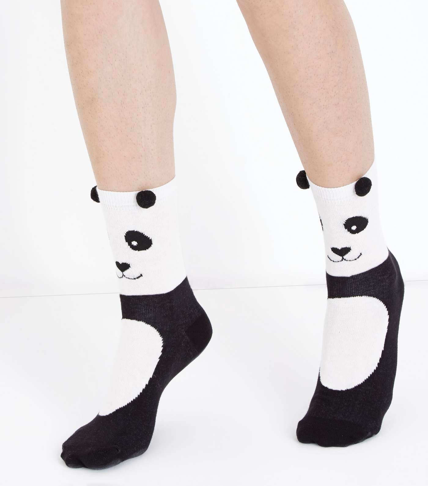 White and Black Pom Pom Ear Panda Socks Image 2