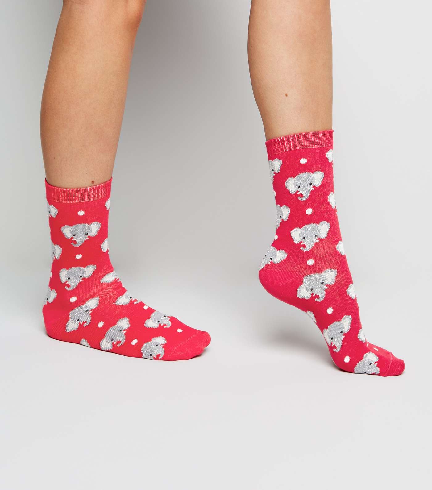 Deep Pink Glitter Elephant Socks Image 2