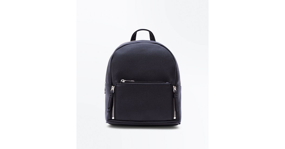 Black Zip Top Curved Mini Backpack New Look
