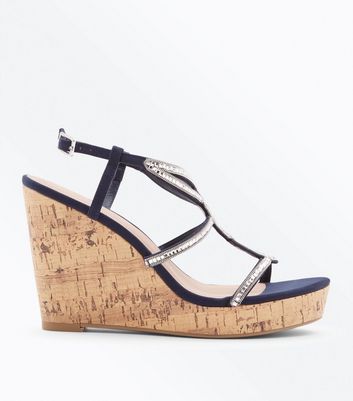 new look navy wedges