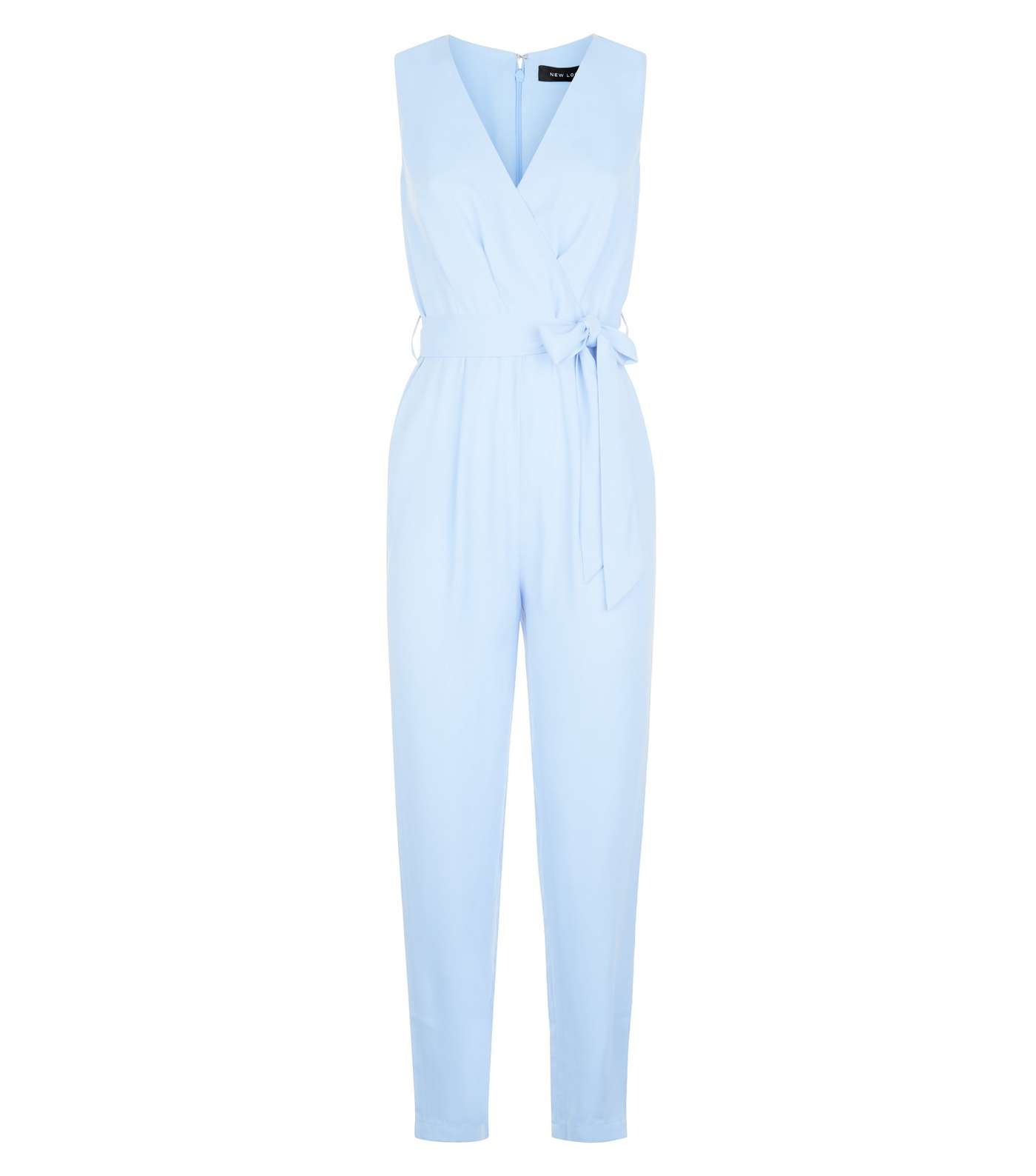 Pale Blue Wrap Tie Sleeveless Jumpsuit Image 3