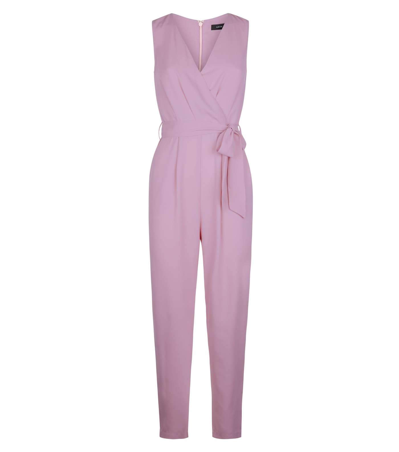 Mid Pink Sleeveless Wrap Front Belted Jumpsuit Image 3