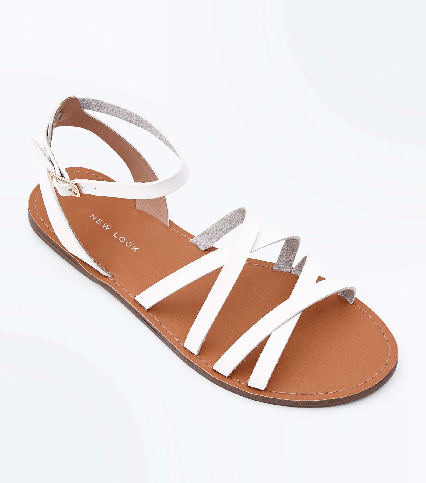 White Leather-Look Strappy Gladiator Flat Sandals