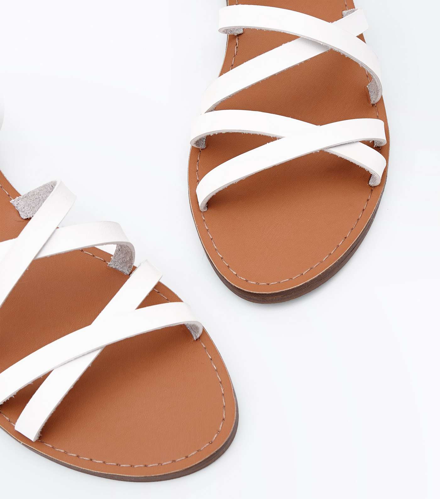 White Leather-Look Strappy Gladiator Flat Sandals Image 3