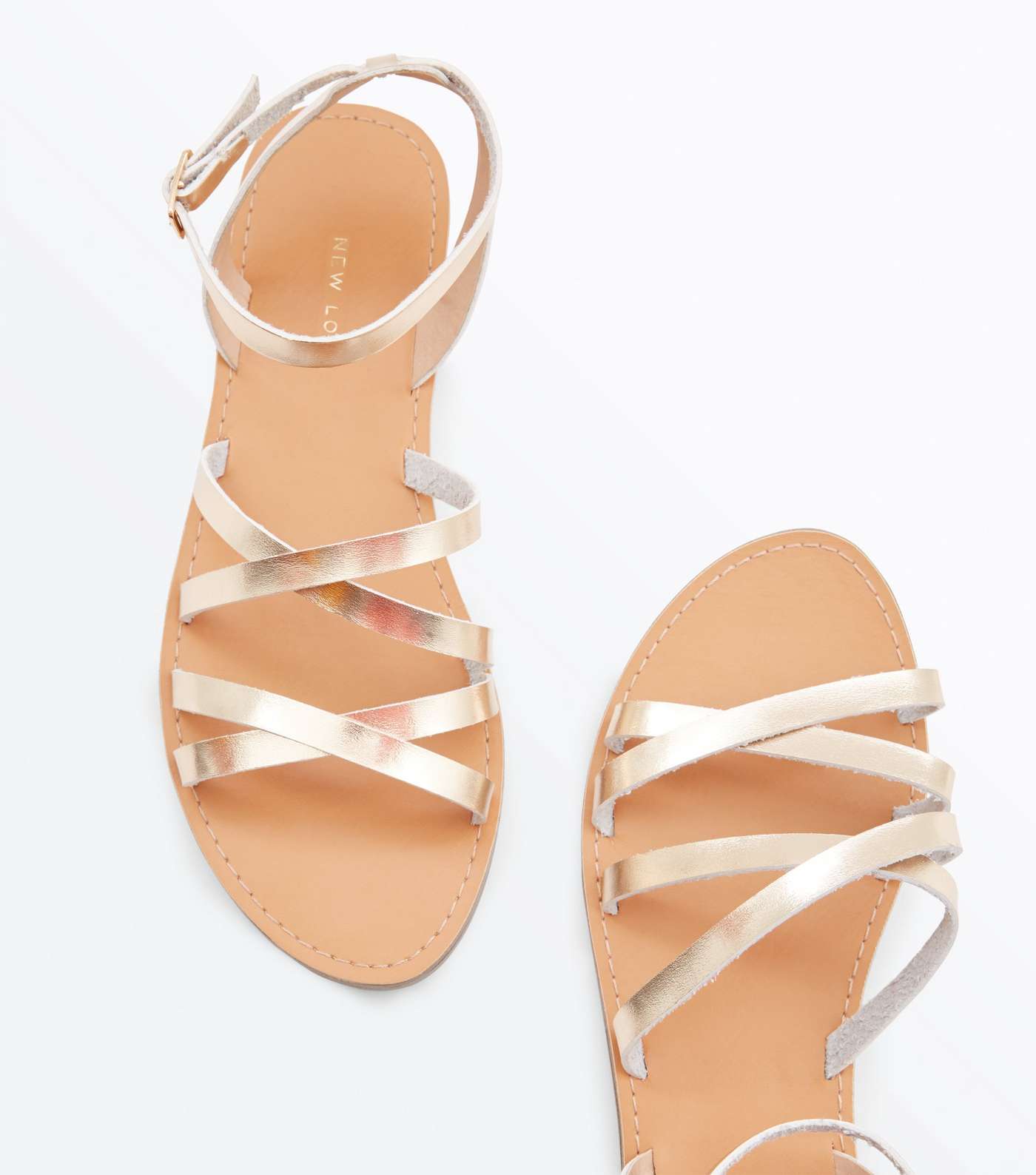 Gold Leather-Look Strappy Gladiator Flat Sandals Image 4