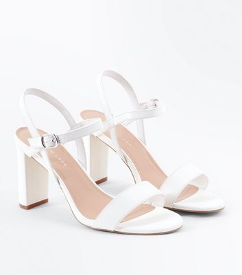 wide fit white block heels