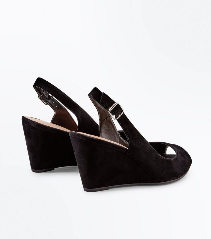 Black Comfort Suedette Peep Toe Wedges New Look