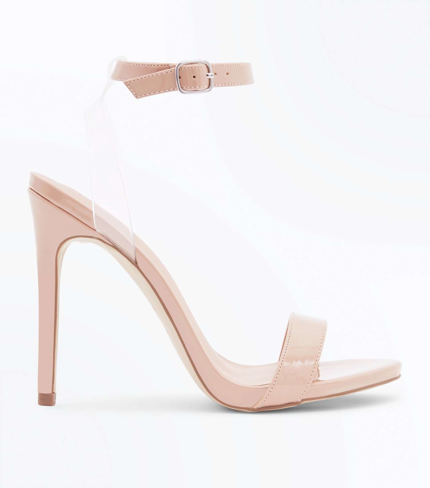 Nude Patent Clear Strap Heeled Sandals