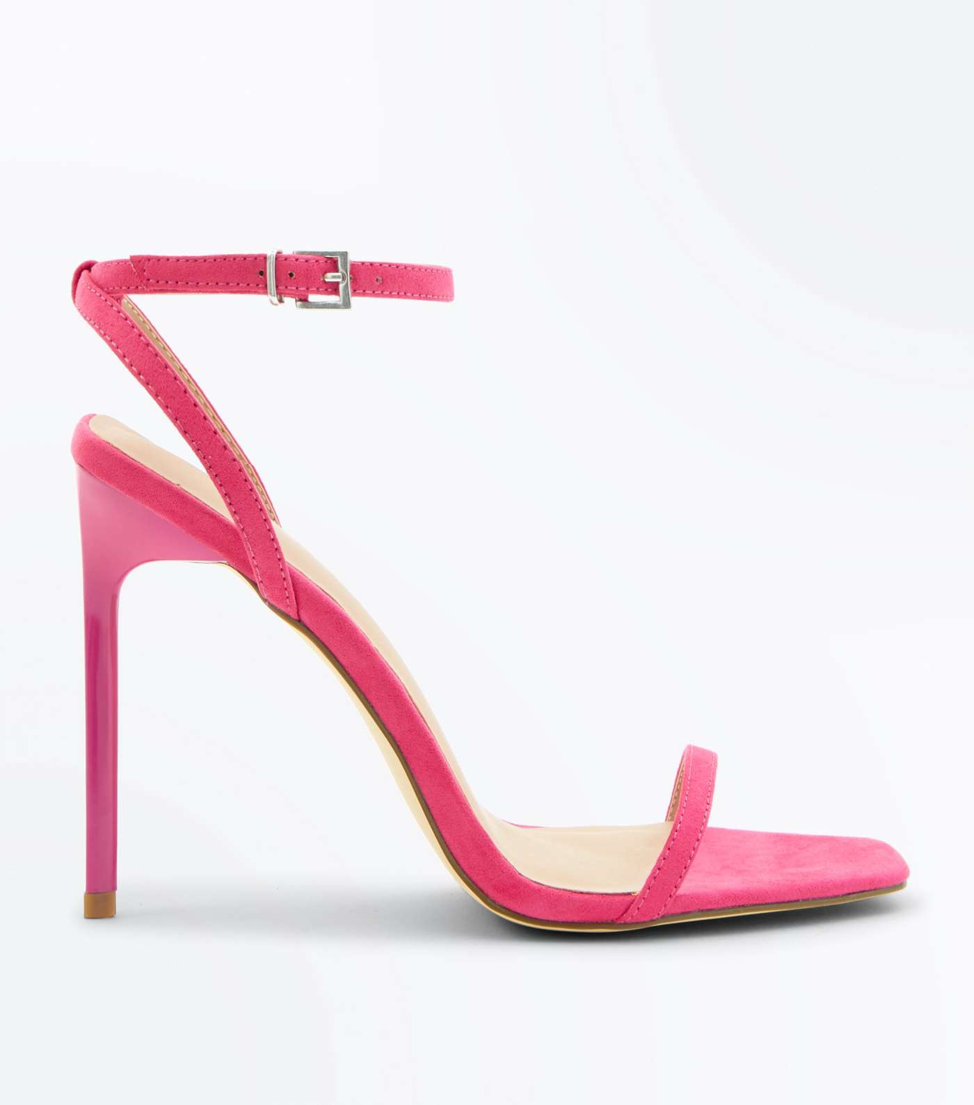 Bright Pink Suedette Barely There Stiletto Sandals