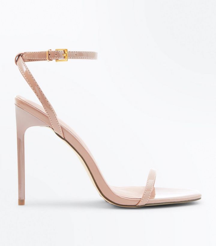 Battleship upside down Tether Nude Patent Square Toe Barely There Stiletto Heels | New Look
