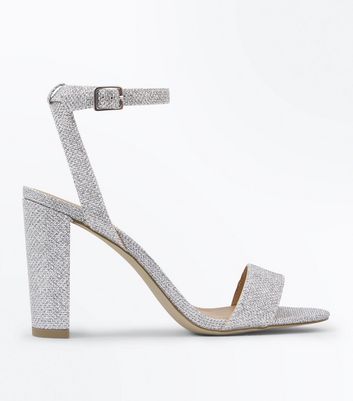 Silver Glitter Block Heel Sandals | New 