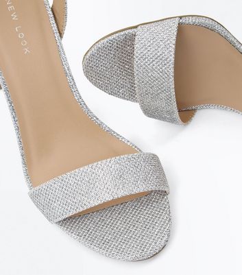 sparkly silver block heel sandals