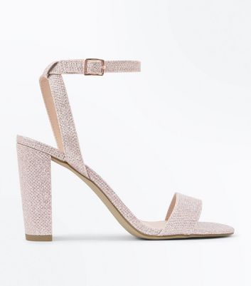 Rose Gold Glitter Block Heel Sandals | New Look