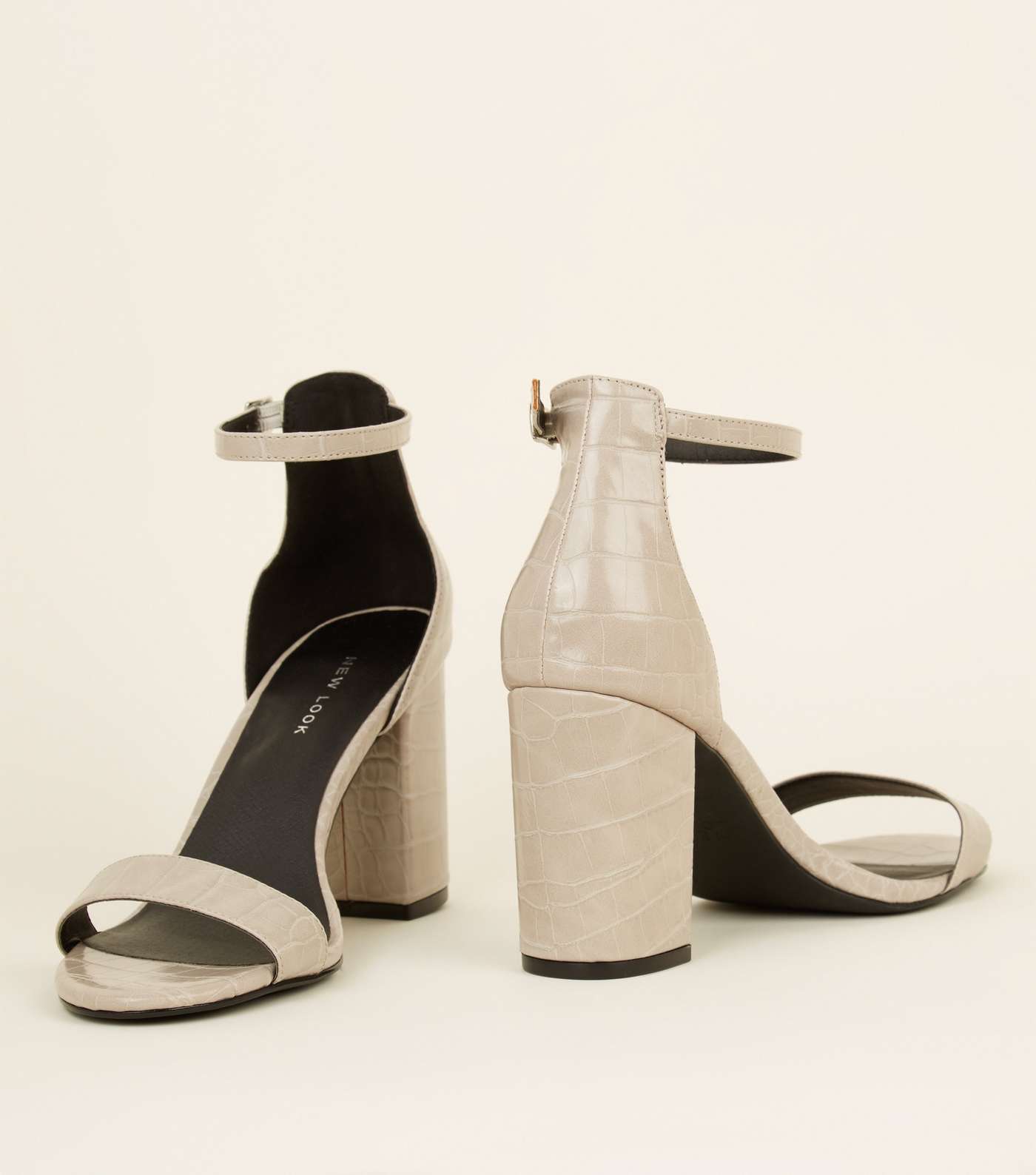 Grey Faux Croc Block Heel Sandals Image 3