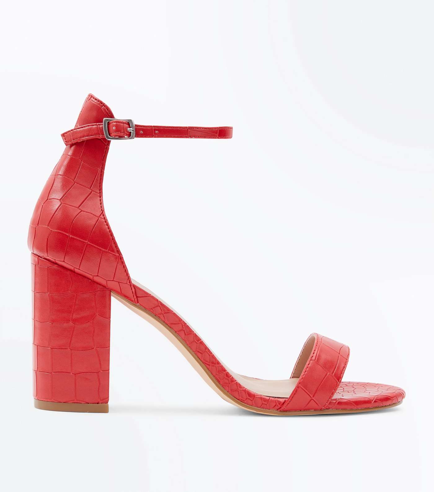 Red Faux Croc Block Heel Sandals