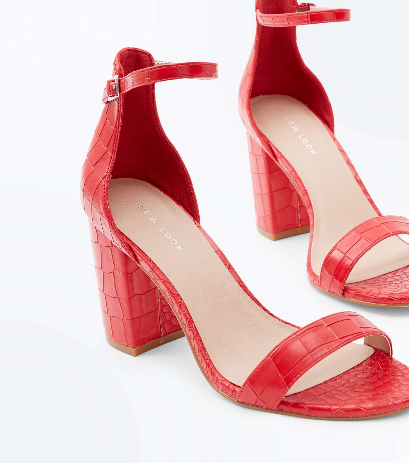 Red Faux Croc Block Heel Sandals Image 3
