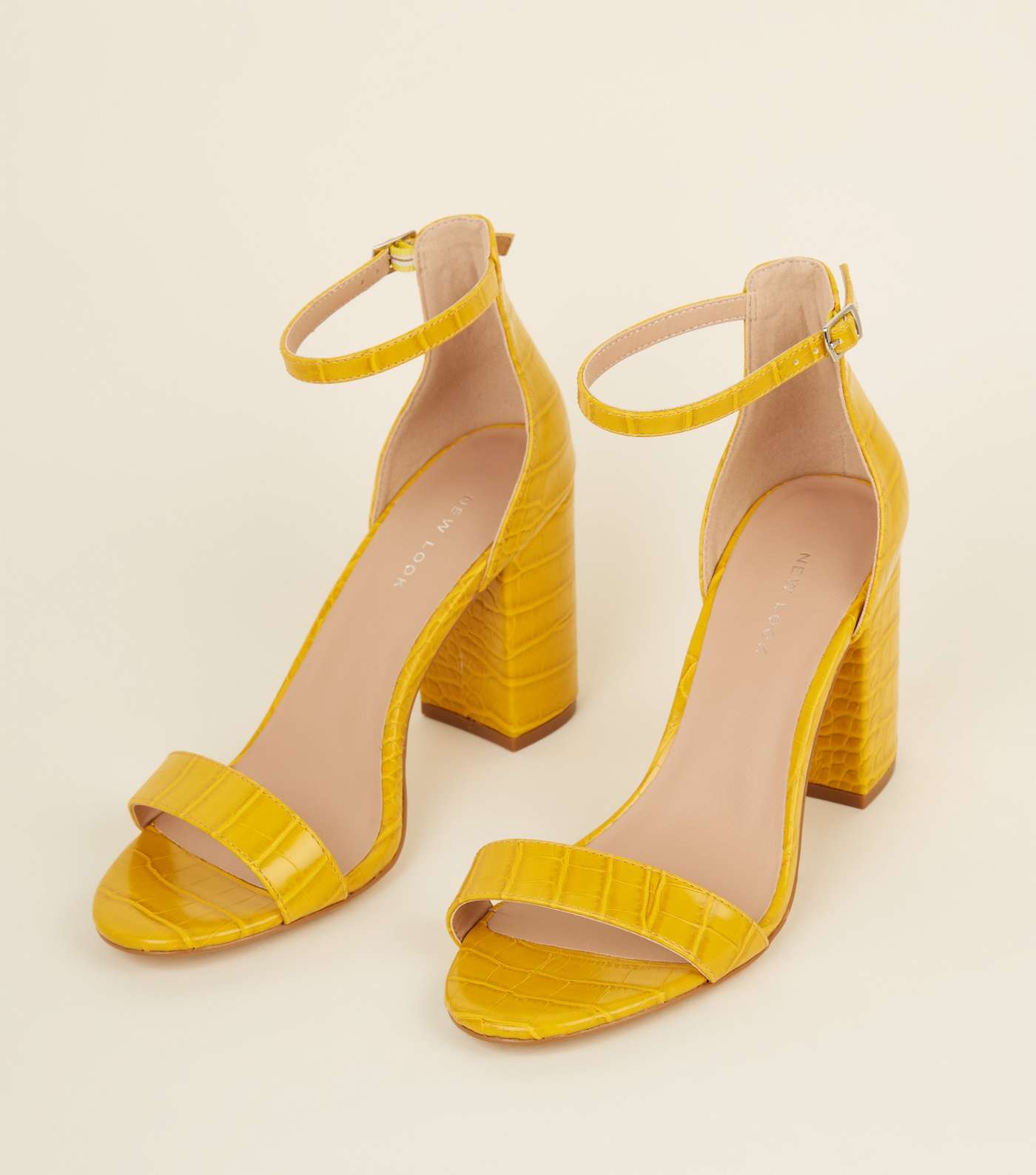 Yellow Faux Croc Block Heel Sandals Image 3